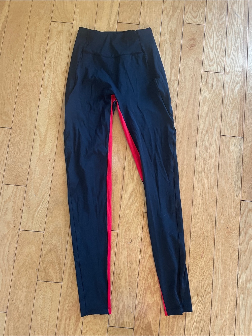 Black Leggings with Red Inner Panel XS